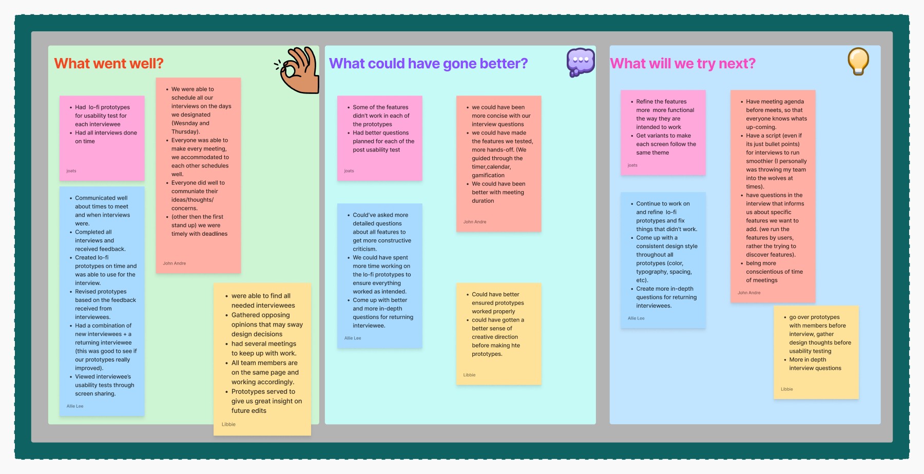 StudyRoom retrospective section from the FigJam board